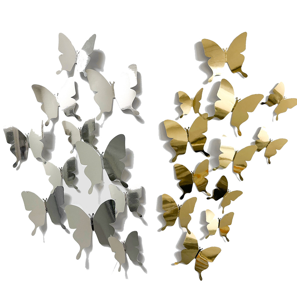 Wedding Package Gold - 12 Stück Gold Silber Reflektierende Schmetterling-Wandaufkleber