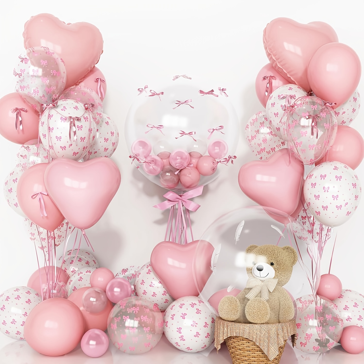 Wedding Supply Bulk - 34-teiliges Set Transparente Schleifen- und Herz-Folienballons,